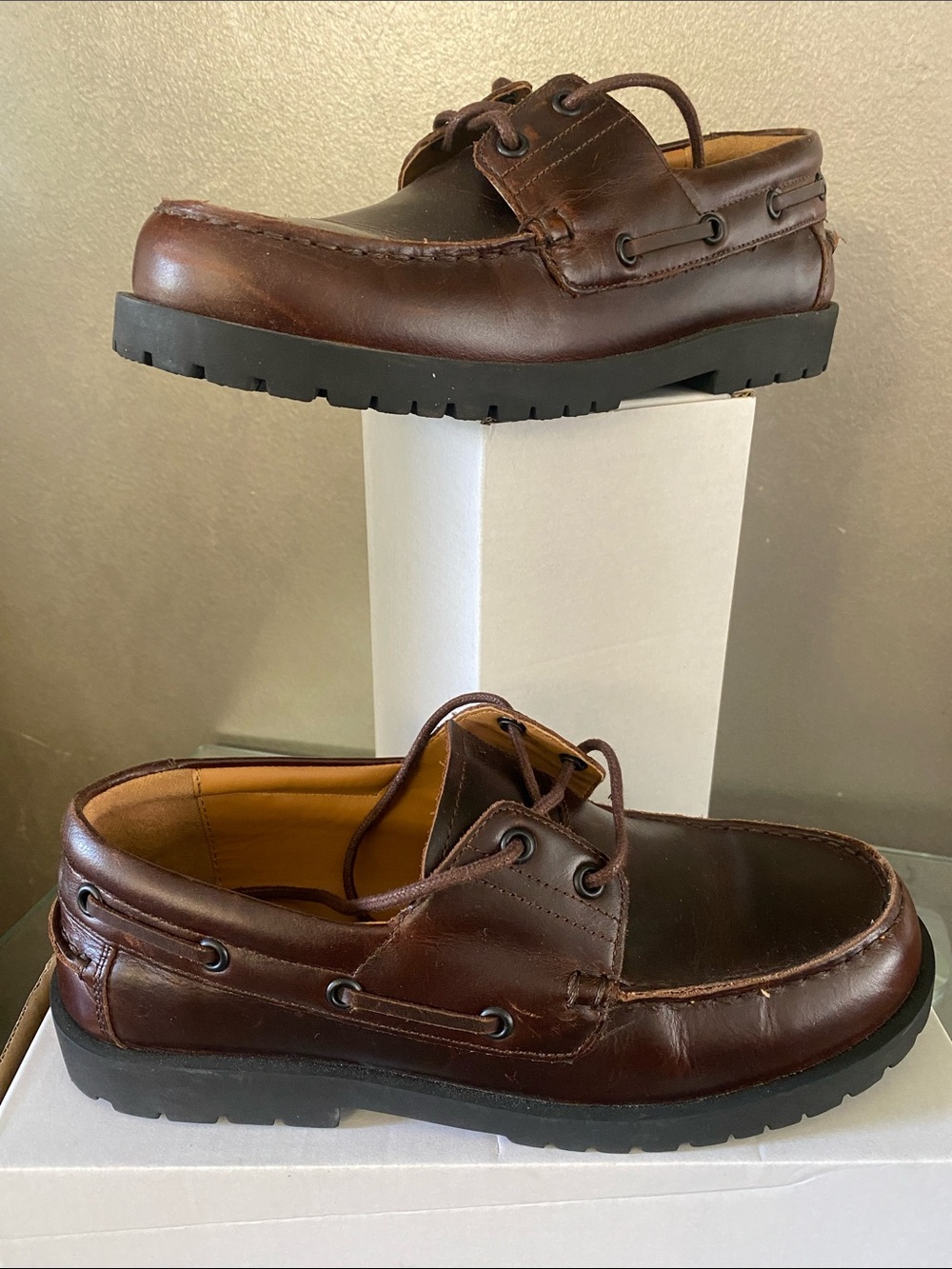 Zara Dark Brown Leather Men's Boat Shoes with Lug Sole